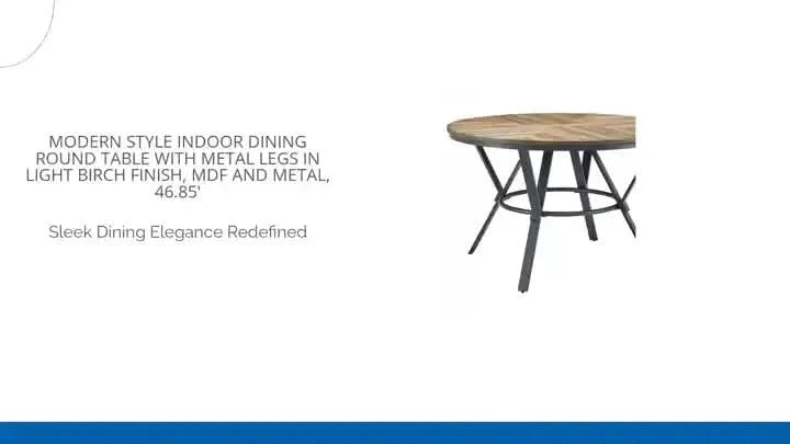 Modern Style Indoor Dining Round Table with Metal Legs in Light Birch Finish, MDF and Metal, 46.85' Default -DTYStore