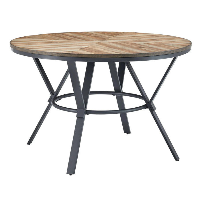 Modern Style Indoor Dining Round Table with Metal Legs in Light Birch Finish, MDF and Metal, 46.85' Default -DTYStore