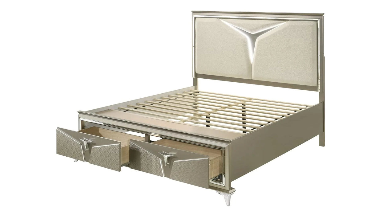 Modern Style Queen 5PC Bedroom Set Made with Wood & LED Headboard Default -DTYStore