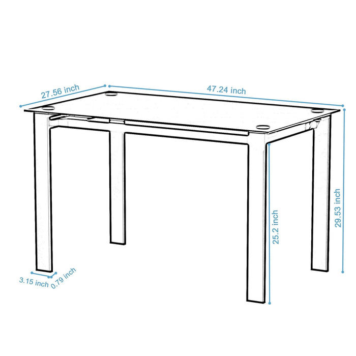 Modern Tempered Glass Dining Table with Black Metal Legs for Living Room or Kitchen Default -DTYStore