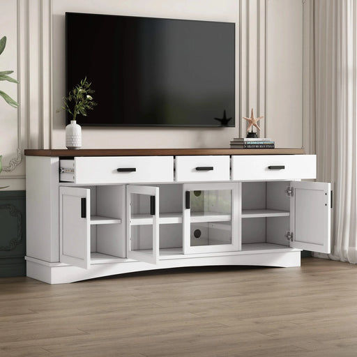 Modern White TV Console, 67' Width TV Stand, Glass Doors & Storage Drawers, Adjustable Shelves Default -DTYStore