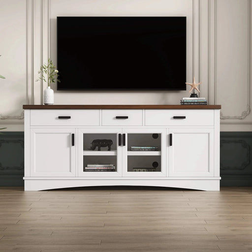Modern White TV Console, 67' Width TV Stand, Glass Doors & Storage Drawers, Adjustable Shelves Default -DTYStore