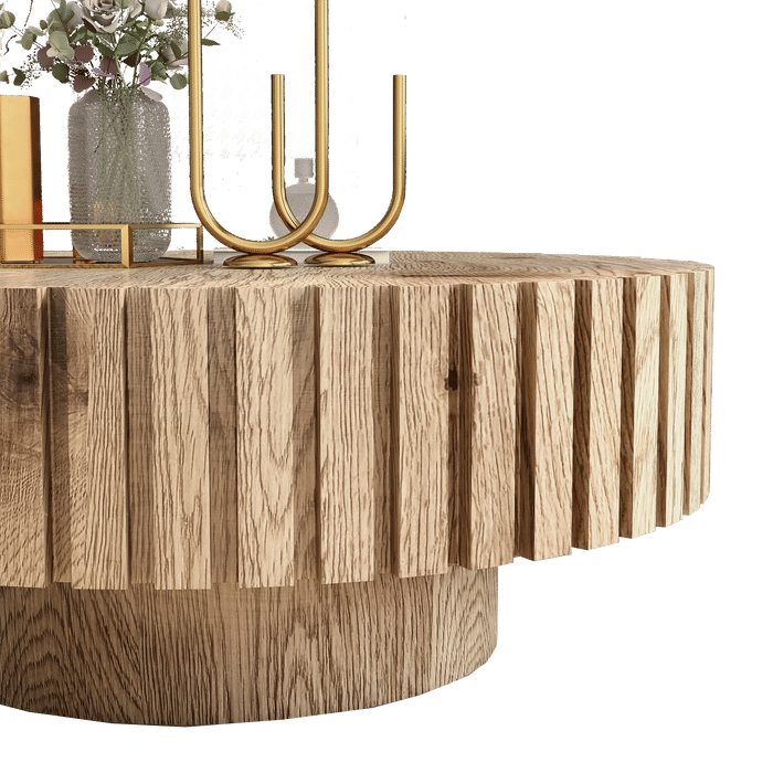 Modern minimalist circular coffee table 31.4'' with natural wood texture, stable and durable, enhancing spatial aesthetics suitable for living rooms, study rooms and offices. Default -DTYStore