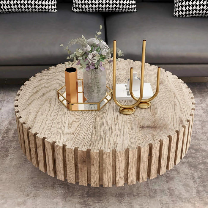 Modern minimalist circular coffee table 31.4'' with natural wood texture, stable and durable, enhancing spatial aesthetics suitable for living rooms, study rooms and offices. Default -DTYStore