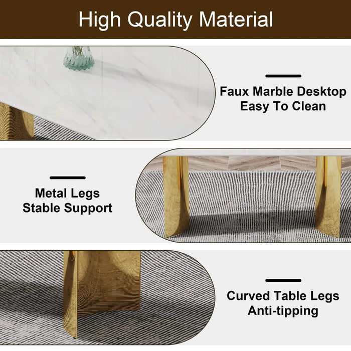 Modern minimalist dining table. The white imitation marble glass desktop is equipped with golden metal legs. Suitable for restaurants and living rooms 71 '* 39.3' * 29.5 'DT-69 Default -DTYStore