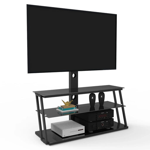 Multi-Function Adjustable TV Stand Black Tempered Glass Default -DTYStore
