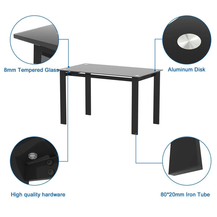 Multi-Function Dining Table for Dining and Living Room, Safety and Easy to Clean, Black Tempered Glass and Iron Default -DTYStore