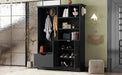 Multi-functional Hall Tree with Storage Shelves Drawers and Cabinet, Elegant Hallway Shoe Cabinet with Bench, Modern Coat Rack with Hooks for Hallway Entryways, Black Default -DTYStore