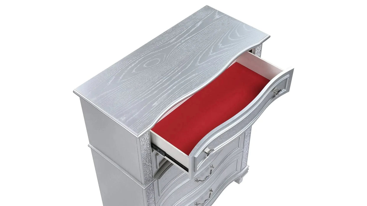 Mystic Contemporary Style Upholstered LED headboard King 5PC Bedroom Set made with Wood in Silver Default -DTYStore