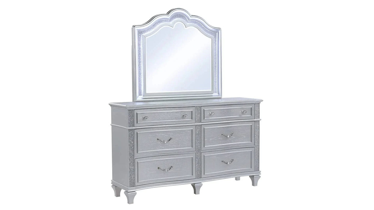 Mystic Contemporary Style Upholstered LED headboard King 5PC Bedroom Set made with Wood in Silver Default -DTYStore