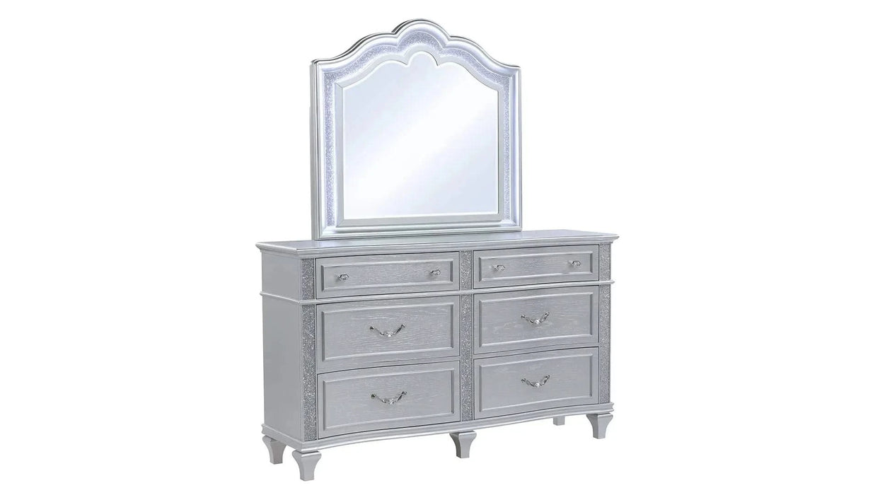 Mystic Contemporary Style Upholstered LED headboard Queen 4PC Bedroom Set made with Wood in Silver Default -DTYStore