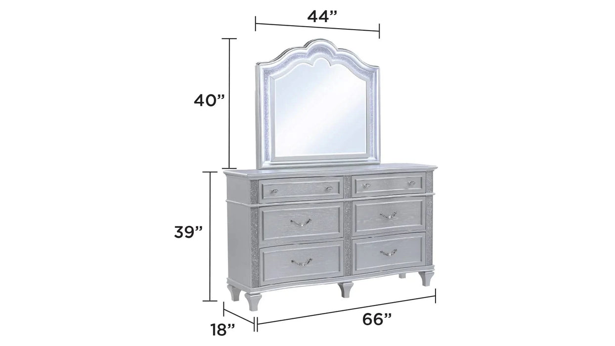 Mystic Contemporary Style Upholstered LED headboard Queen 4PC Bedroom Set made with Wood in Silver Default -DTYStore