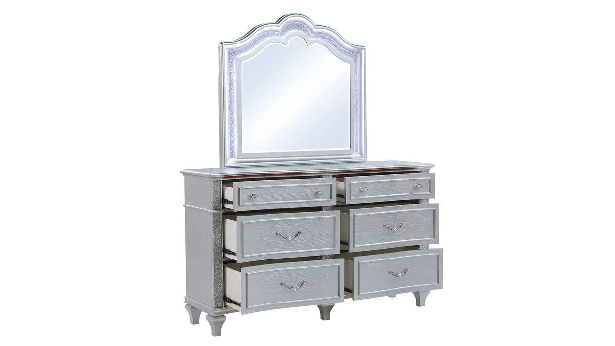 Mystic Contemporary Style Upholstered LED headboard Queen 4PC Bedroom Set made with Wood in Silver Default -DTYStore