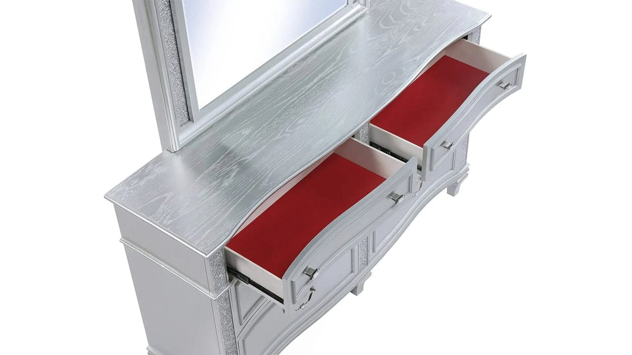 Mystic Contemporary Style Upholstered LED headboard Queen 4PC Bedroom Set made with Wood in Silver Default -DTYStore