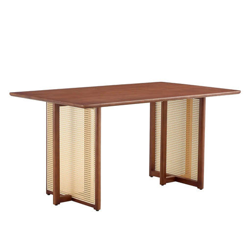 Natural Style Walnut Solid Wood Dining Table with Imitation Rattan Design for Dining Room, Living Room, Office Default -DTYStore