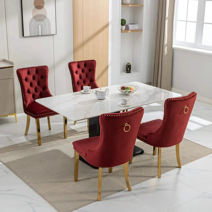Nikki Collection Modern, High-end Tufted Solid Wood Contemporary Velvet Upholstered Dining Chair with Golden Stainless Steel Plating Legs,Nailhead Trim,Set of 2,Wine Red and Gold, SW1601WR,Burgundy Default -DTYStore
