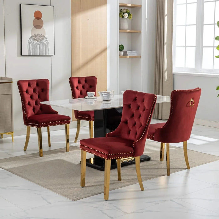 Nikki Collection Modern, High-end Tufted Solid Wood Contemporary Velvet Upholstered Dining Chair with Golden Stainless Steel Plating Legs,Nailhead Trim,Set of 2,Wine Red and Gold, SW1601WR,Burgundy Default -DTYStore