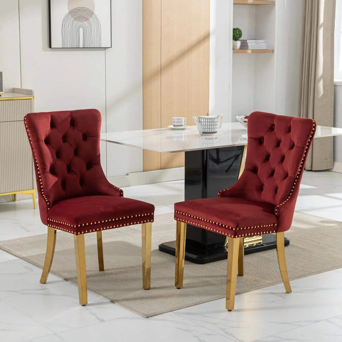 Nikki Collection Modern, High-end Tufted Solid Wood Contemporary Velvet Upholstered Dining Chair with Golden Stainless Steel Plating Legs,Nailhead Trim,Set of 2,Wine Red and Gold, SW1601WR,Burgundy Default -DTYStore