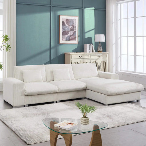 Nordic-style L-shaped flannel fabric sofa Wooden frame combination sofa Minimalist living room Default -DTYStore