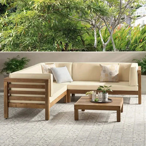 OANA OUTDOOR WOODEN SECTIONAL SET WITH CUSHIONS, BEIGE Default -DTYStore
