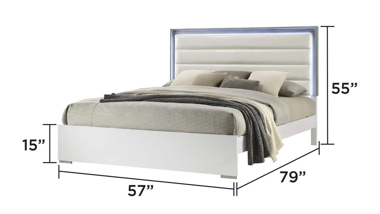 Olivia Contemporary Style 4 Pc Full Bedroom Set with LED Headboard Made with Wood in White (NJ Inventory) Default -DTYStore