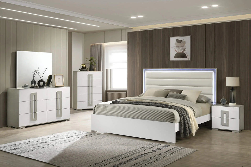 Olivia Contemporary Style 5 Pc Full Bedroom Set with LED Headboard Made with Wood in White (NJ Inventory) Default -DTYStore