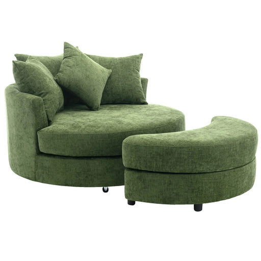 Orisfur Modern Chenille 360° Swivel Accent Barrel Chair with Storage Ottoman & 4 Pillows, Green Default -DTYStore