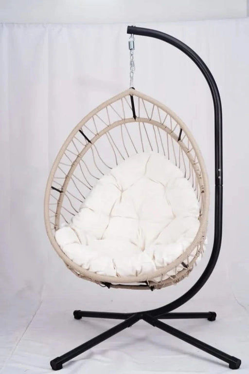 Outdoor Egg-shaped Hanging Chair with Stand, Patio Egg-shaped Swing Chair, Indoor Rocking Chair, Outdoor Hammock Egg-shaped Chair, Beige Default -DTYStore
