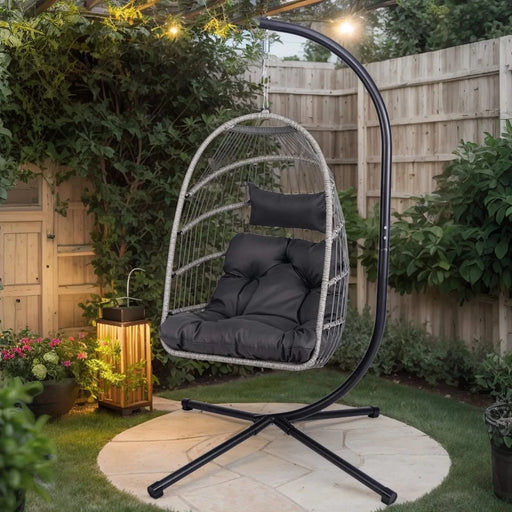 Outdoor Egg Hanging Chair with Stand, Patio Wicker Swing Egg Chair Indoor Swinging Chair Outdoor Hammock Egg Chair Default -DTYStore