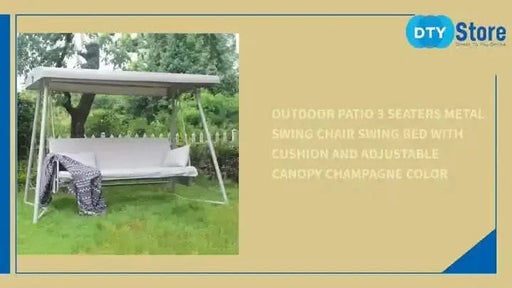 Outdoor Patio 3 seaters Metal Swing Chair Swing bed with Cushion and Adjustable Canopy Champagne Color Default -DTYStore
