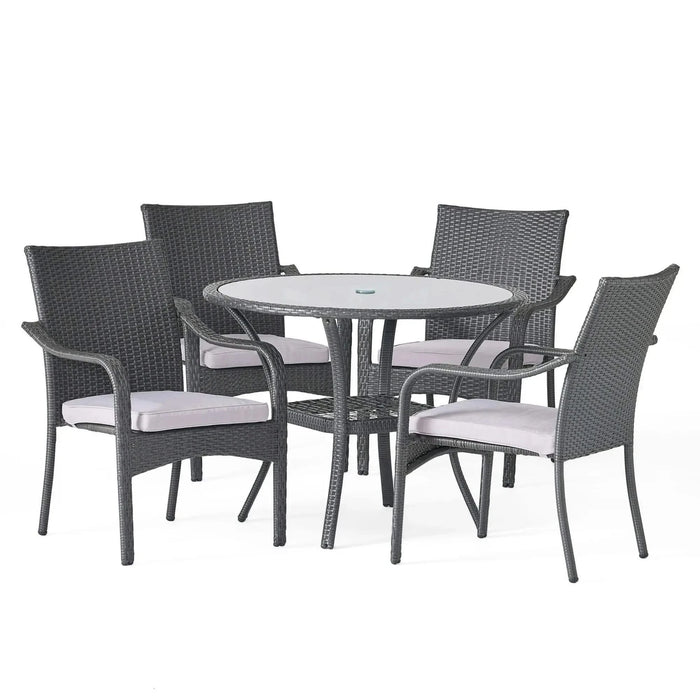 Outdoor Rattan Dining Set with 4 Dining Chairs,Grey Default -DTYStore