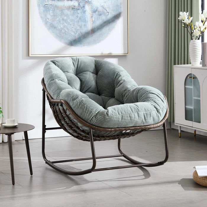 Outdoor Rattan Rocking Chair,Padded Cushion Rocker Recliner Chair Outdoor for Front Porch, Living Room, Patio, Garden, Light Green Default -DTYStore