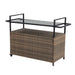 Outdoor Wicker Bar Cart, Patio Wine Serving Cart w/Wheels , Rolling Rattan Beverage Bar Counter Table w/Glass Top for Porch Backyard Garden Poolside Party, Light brown Default -DTYStore
