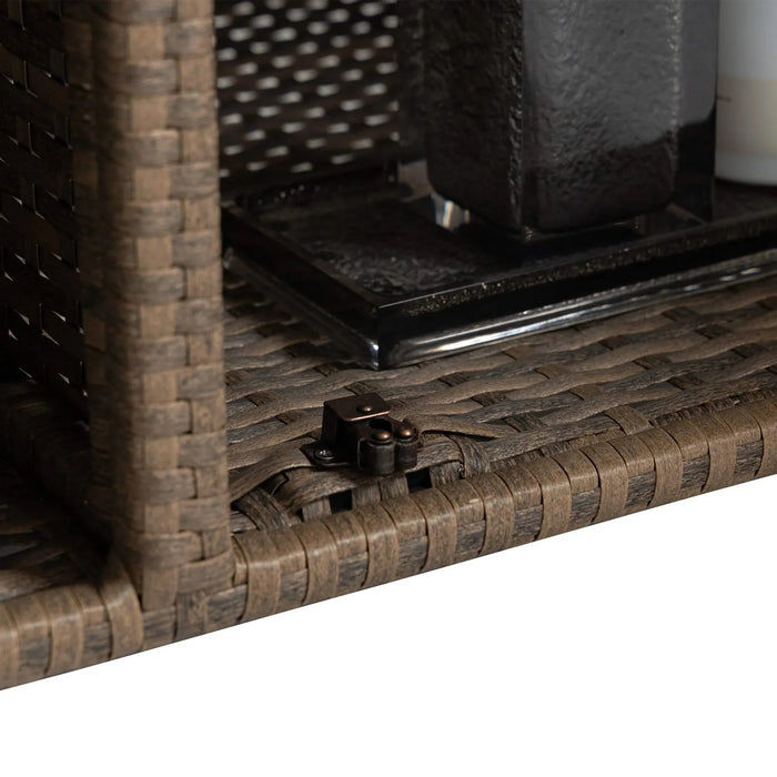 Outdoor Wicker Bar Cart, Patio Wine Serving Cart w/Wheels , Rolling Rattan Beverage Bar Counter Table w/Glass Top for Porch Backyard Garden Poolside Party, Light brown Default -DTYStore