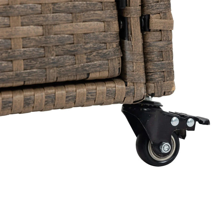 Outdoor Wicker Bar Cart, Patio Wine Serving Cart w/Wheels , Rolling Rattan Beverage Bar Counter Table w/Glass Top for Porch Backyard Garden Poolside Party, Light brown Default -DTYStore