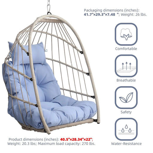 Outdoor garden rattan egg swing chair hanging chair PE hanging chair blue Default -DTYStore