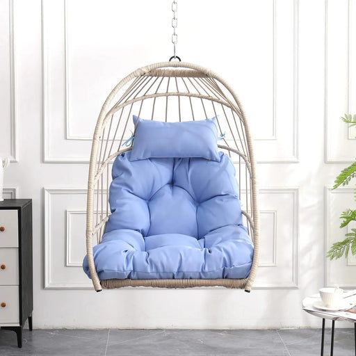 Outdoor garden rattan egg swing chair hanging chair PE hanging chair blue Default -DTYStore