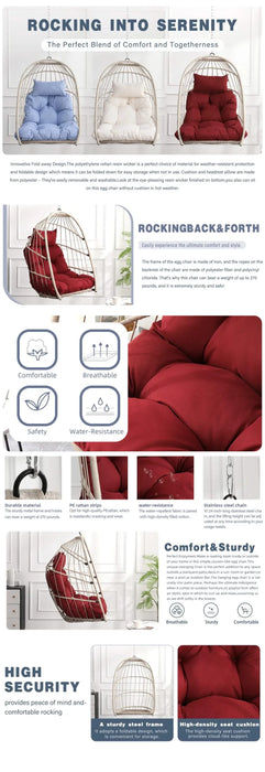 Outdoor garden rattan egg swing chair hanging chair PE hanging chair red Default -DTYStore