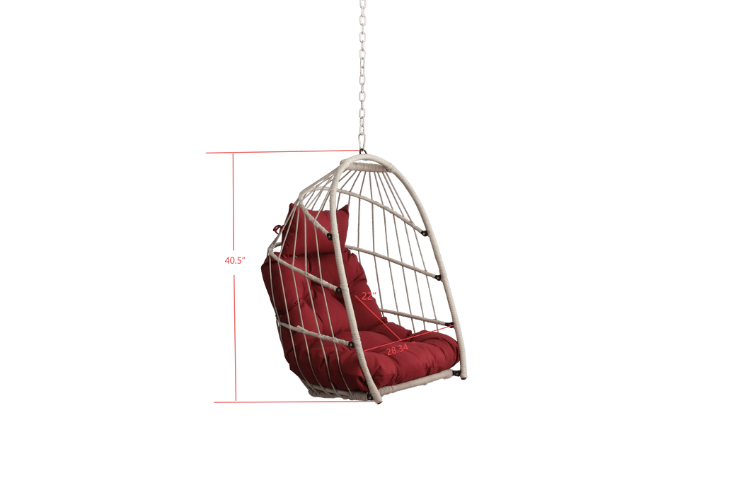 Outdoor garden rattan egg swing chair hanging chair PE hanging chair red Default -DTYStore