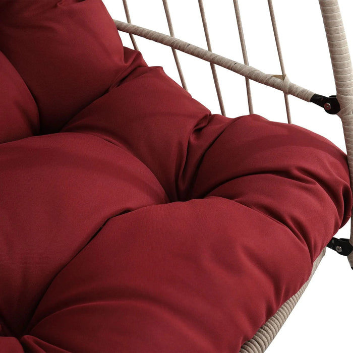 Outdoor garden rattan egg swing chair hanging chair PE hanging chair red Default -DTYStore