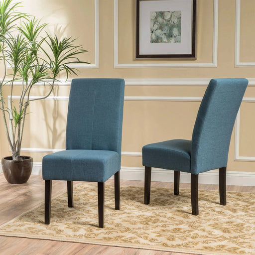 PERTICA KD Dining Chair Set of 2 Blue Fabric Upholstered Armless Chairs Default -DTYStore
