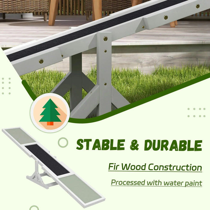 PawHut Wooden Dog Agility Seesaw for Training and Exercise, Platform Equipment Run Game Toy, Weather Resistant Pet Supplies, 71' L x 12' W x 12' H, White Default -DTYStore