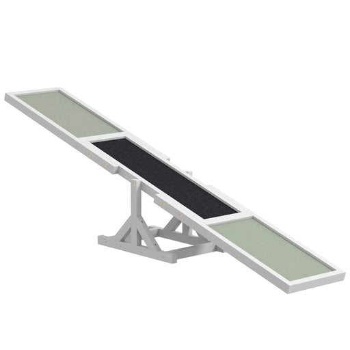 PawHut Wooden Dog Agility Seesaw for Training and Exercise, Platform Equipment Run Game Toy, Weather Resistant Pet Supplies, 71' L x 12' W x 12' H, White Default -DTYStore