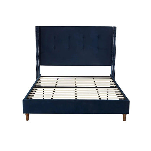 Peyton Upholstered Queen Bed with 54' High Headboard and Traditional Buttoned Tufting in Blue Velvet Default -DTYStore