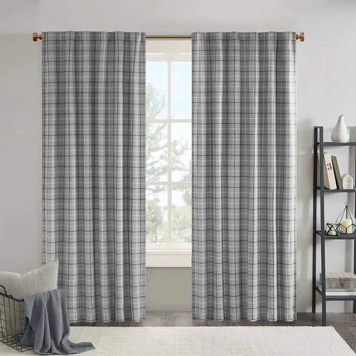 Plaid Rod Pocket and Back Tab Curtain Panel with Fleece Lining, Thermal Insulated Grey Not Specified -DTYStore