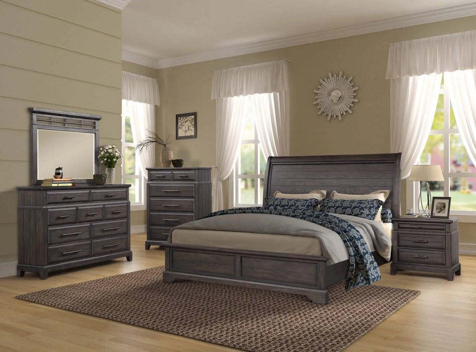 Queen Sleigh Bed with dresser mirror chest and nightstand Default -DTYStore
