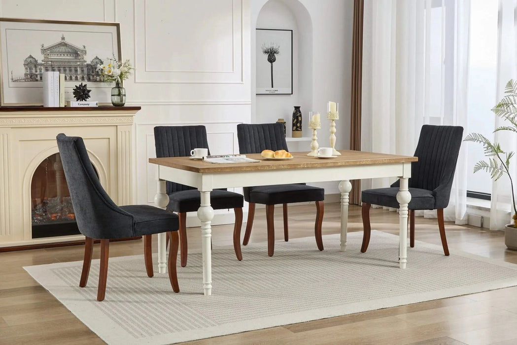 Rayon Cloth Flocking Linen Dining Chairs Channel Kitchen Dinner Chair Comfy Fabric Upholstered Accent Chair for Dining Room with Curved Solid Wood Legs,Set of 2 (Black), SW1847BK Default -DTYStore