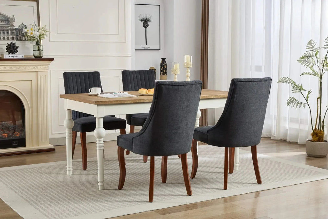 Rayon Cloth Flocking Linen Dining Chairs Channel Kitchen Dinner Chair Comfy Fabric Upholstered Accent Chair for Dining Room with Curved Solid Wood Legs,Set of 2 (Black), SW1847BK Default -DTYStore