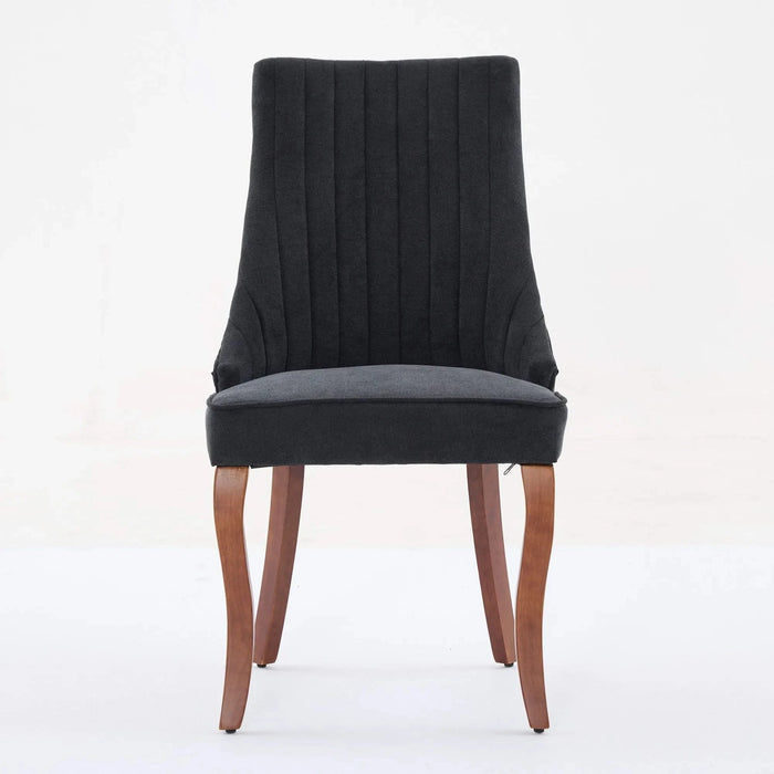 Rayon Cloth Flocking Linen Dining Chairs Channel Kitchen Dinner Chair Comfy Fabric Upholstered Accent Chair for Dining Room with Curved Solid Wood Legs,Set of 2 (Black), SW1847BK Default -DTYStore