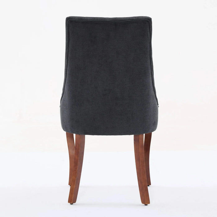 Rayon Cloth Flocking Linen Dining Chairs Channel Kitchen Dinner Chair Comfy Fabric Upholstered Accent Chair for Dining Room with Curved Solid Wood Legs,Set of 2 (Black), SW1847BK Default -DTYStore